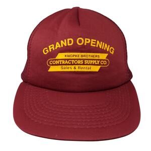 Grand Opening Knopke Brothers Supply Snapback Trucker Hat Red OS Mesh Back